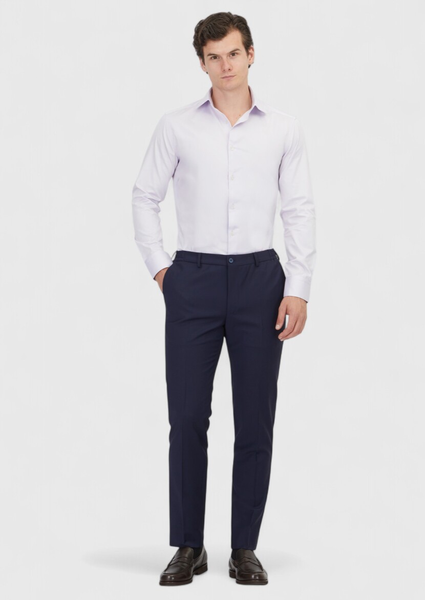 Purple Plain Regular Fit Long Weaving Classical 100% Cotton Shirt 