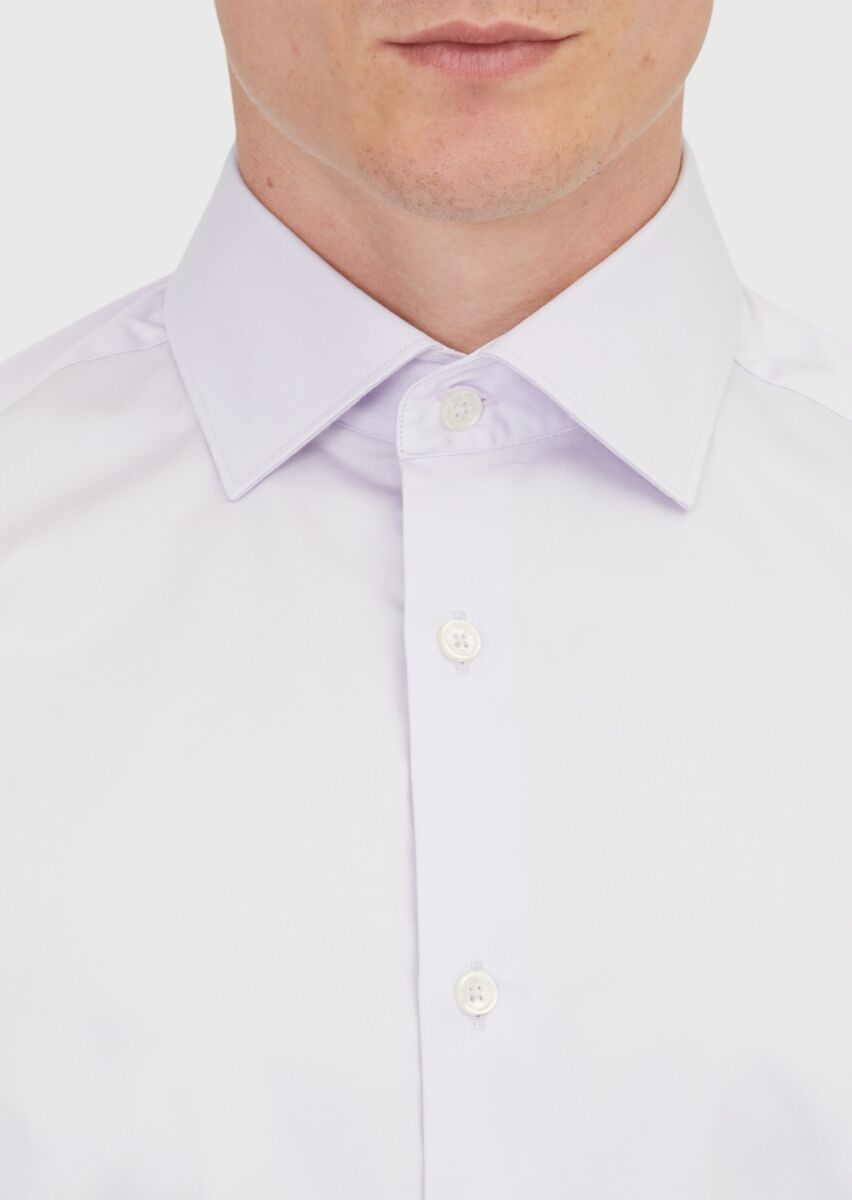 Purple Plain Regular Fit Long Weaving Classical 100% Cotton Shirt - 3