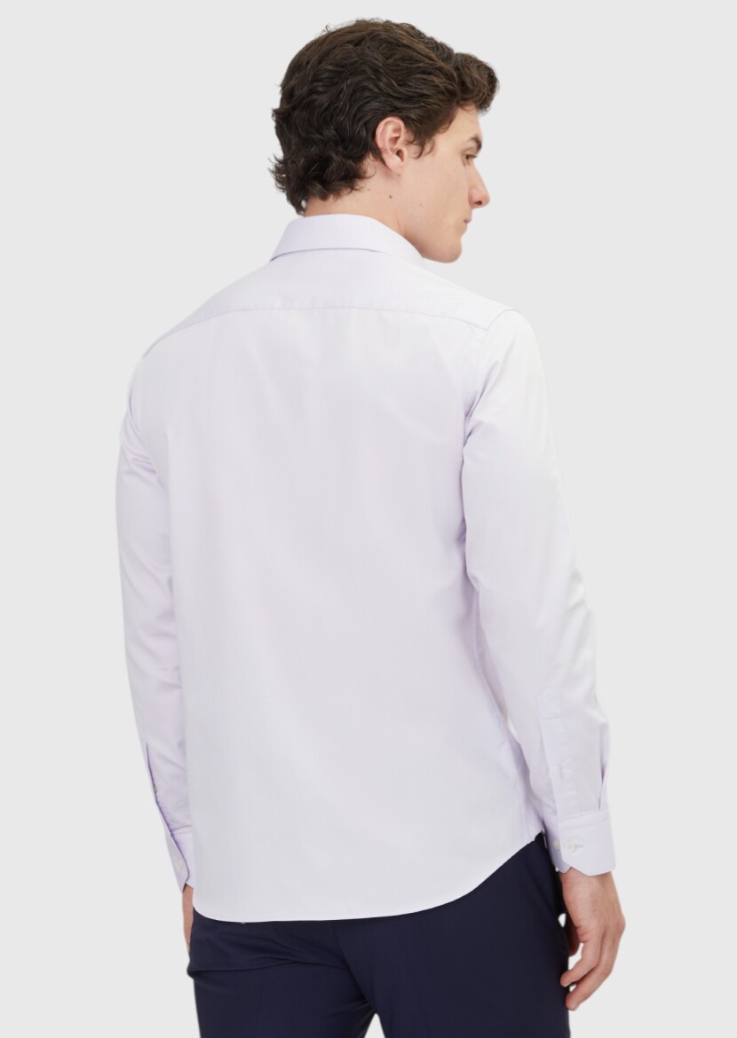 Purple Plain Regular Fit Long Weaving Classical 100% Cotton Shirt - 5