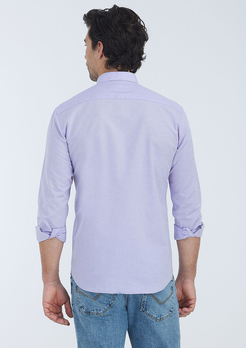 Purple Plain Regular Fit Weaving Casual Cotton Blended Shirt - 4