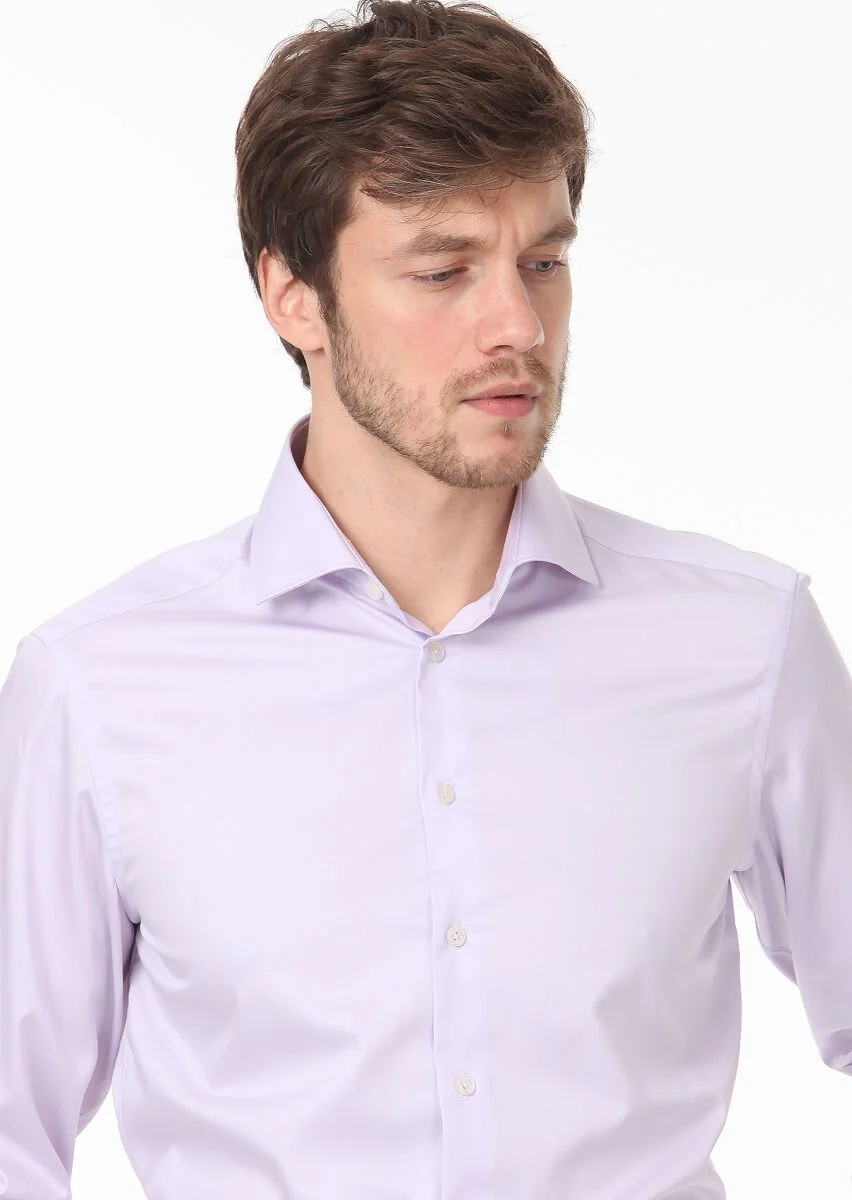 Purple Plain Regular Fit Weaving Classical 100% Cotton Shirt - 2