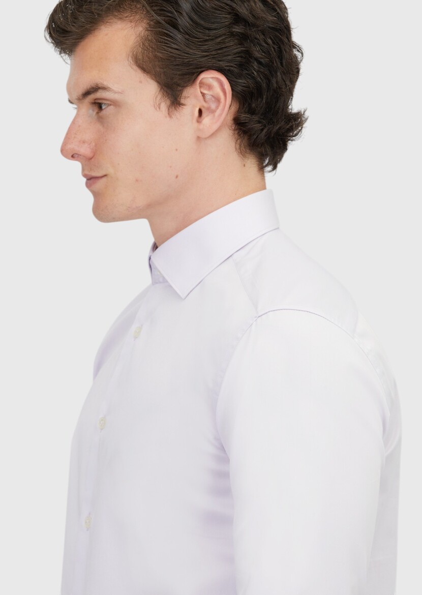 Purple Plain Regular Fit Weaving Classical 100% Cotton Shirt - 4