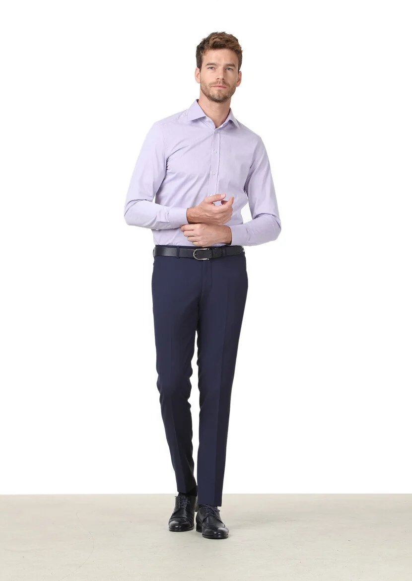 Purple Plain Regular Fit Weaving Classical Cotton Blended Shirt 