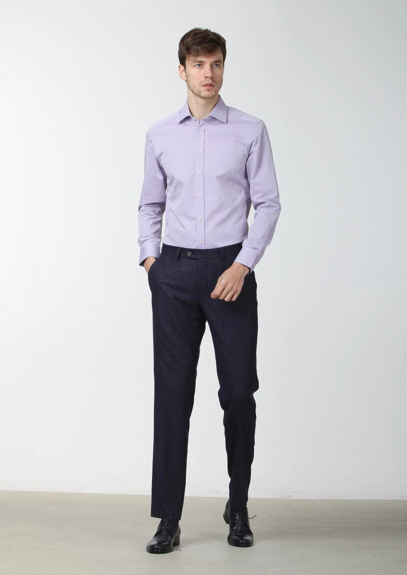 Purple Plain Regular Fit Weaving Classical Cotton Blended Shirt 
