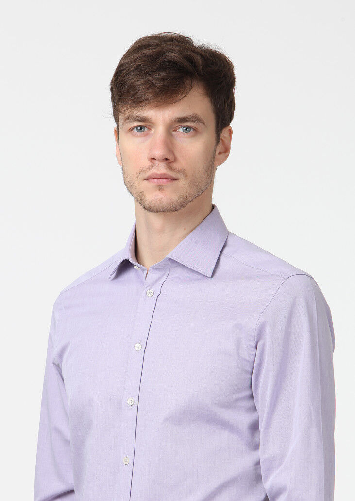 Purple Plain Regular Fit Weaving Classical Cotton Blended Shirt - 3