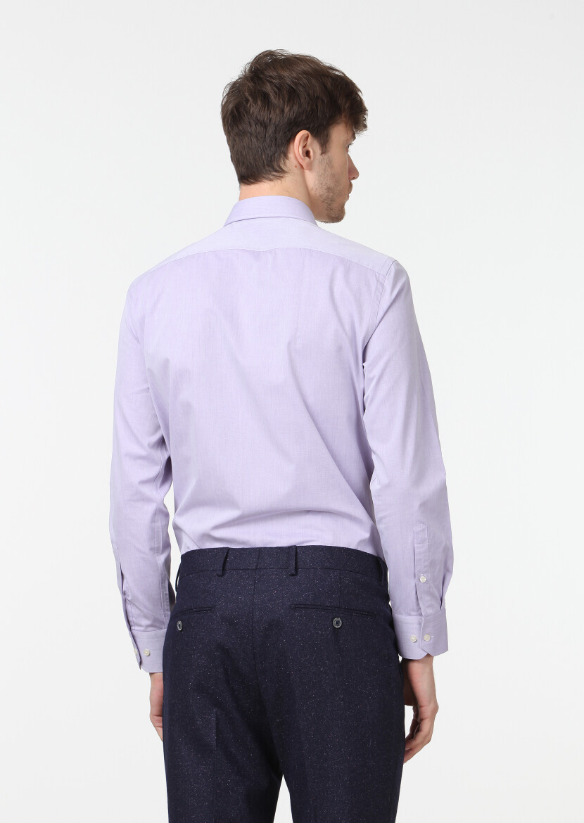 Purple Plain Regular Fit Weaving Classical Cotton Blended Shirt - 4