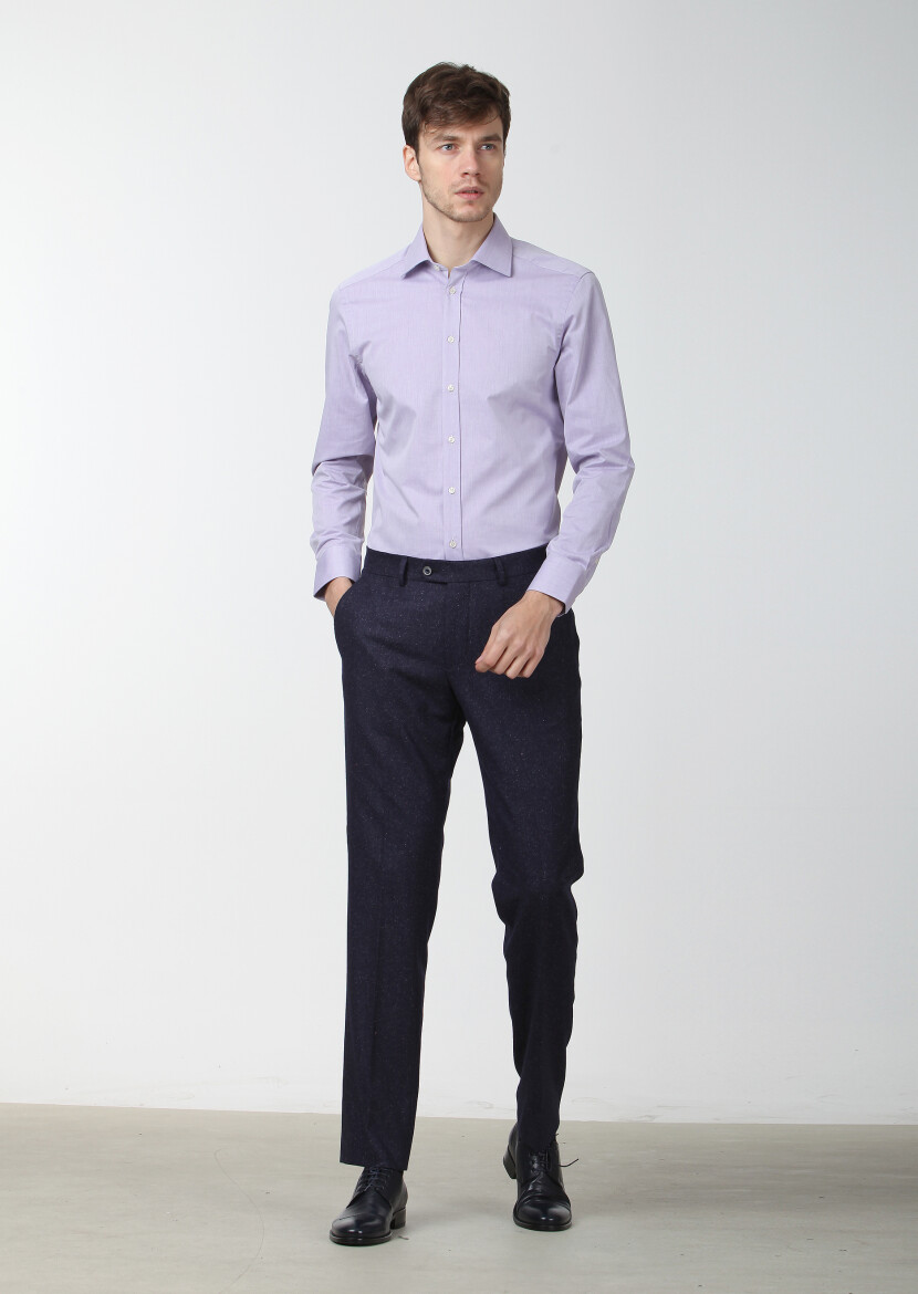 Purple Plain Regular Fit Weaving Classical Cotton Blended Shirt 