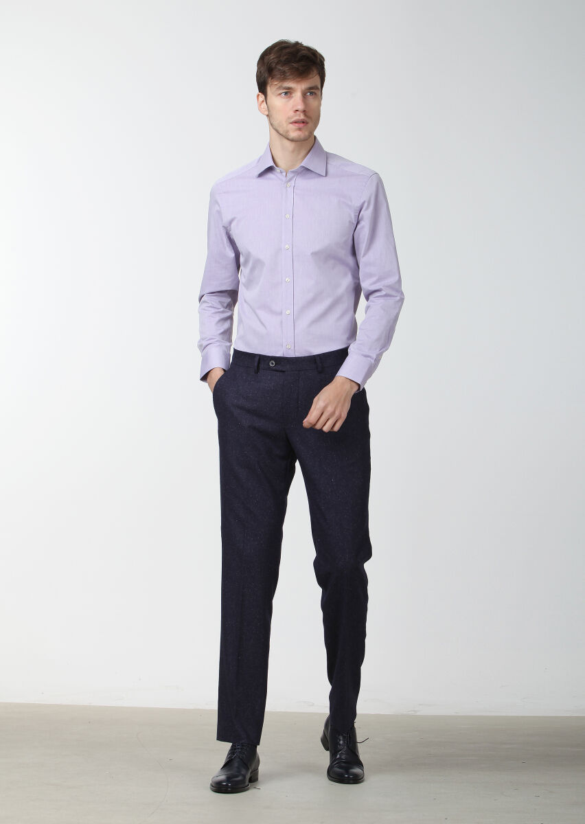 Purple Plain Regular Fit Weaving Classical Cotton Blended Shirt - 2