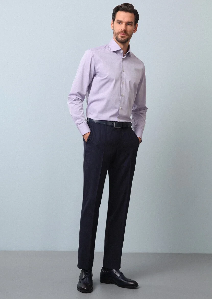 Purple Plain Regular Fit Weaving Classical Cotton Blended Shirt 