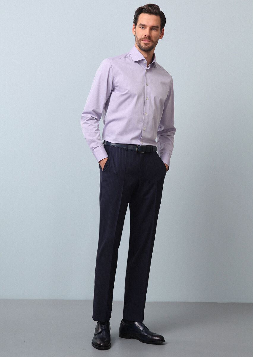 Purple Plain Regular Fit Weaving Classical Cotton Blended Shirt - 2