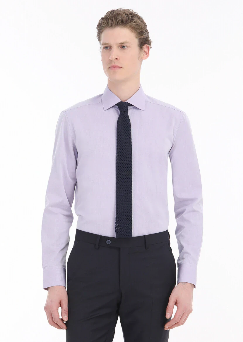 Purple Plain Regular Fit Weaving Classical Cotton Blended Shirt 
