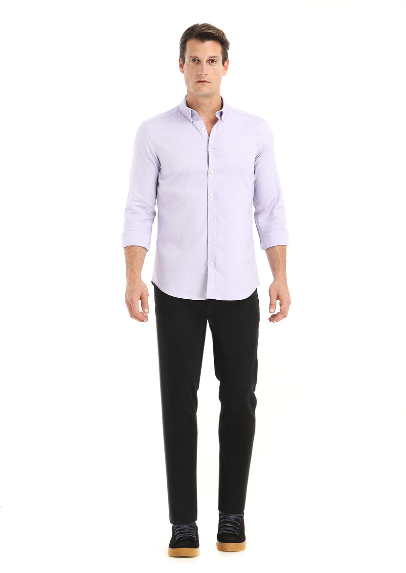 Purple Plain Slim Fit Weaving Casual 100% Cotton Shirt 