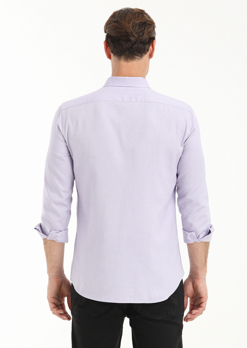 Purple Plain Slim Fit Weaving Casual 100% Cotton Shirt - 4