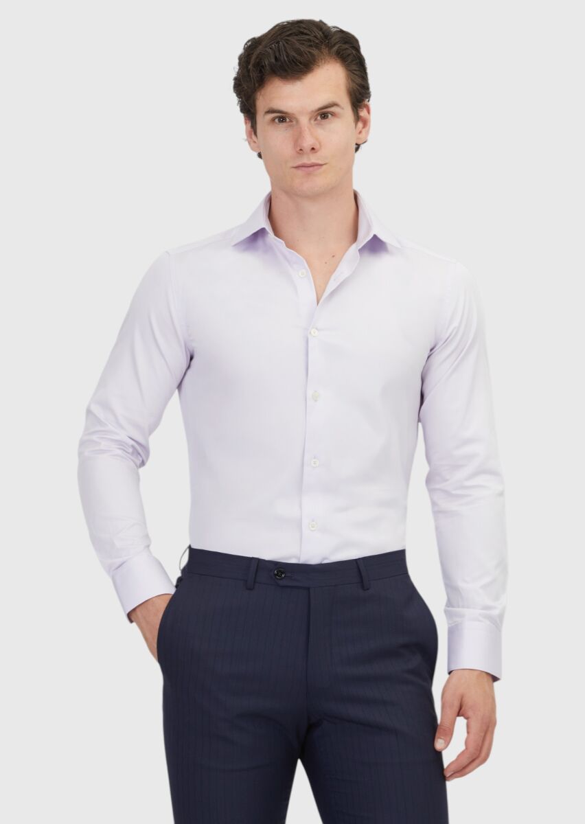 Purple Plain Slim Fit Weaving Classical 100% Cotton Shirt - 1