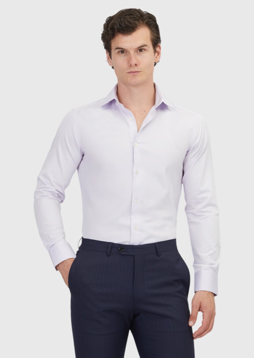 Purple Plain Slim Fit Weaving Classical 100% Cotton Shirt 