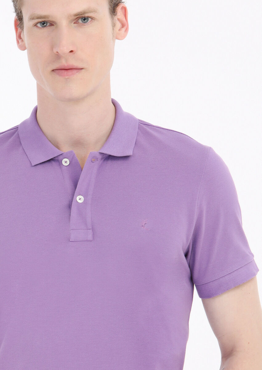 Purple Printed Polo Neck 100% Cotton T-Shirt - 3