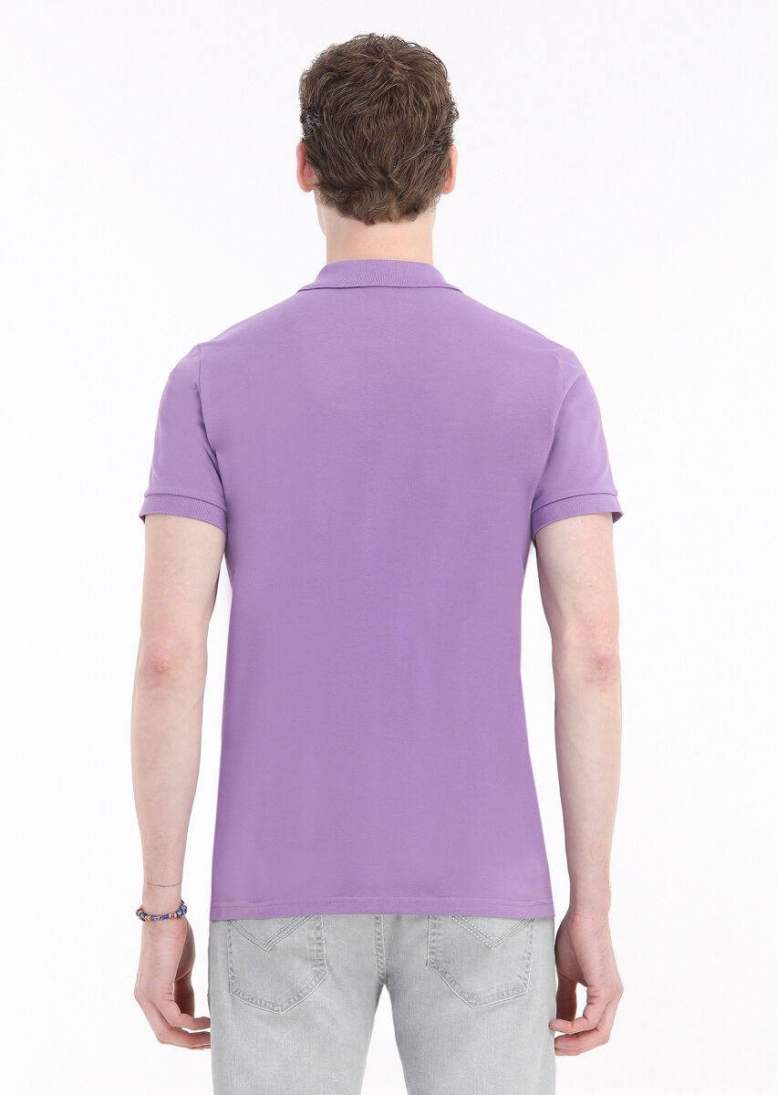 Purple Printed Polo Neck 100% Cotton T-Shirt - 4