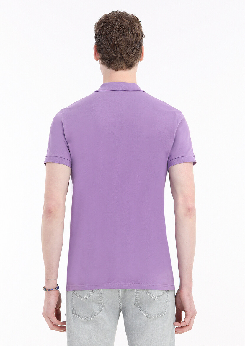 Purple Printed Polo Neck 100% Cotton T-Shirt - 4