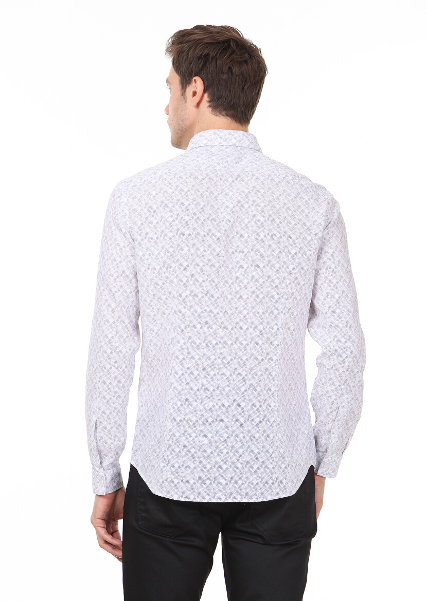 Purple Printed Slim Fit Long Weaving Casual 100% Cotton Shirt - 4