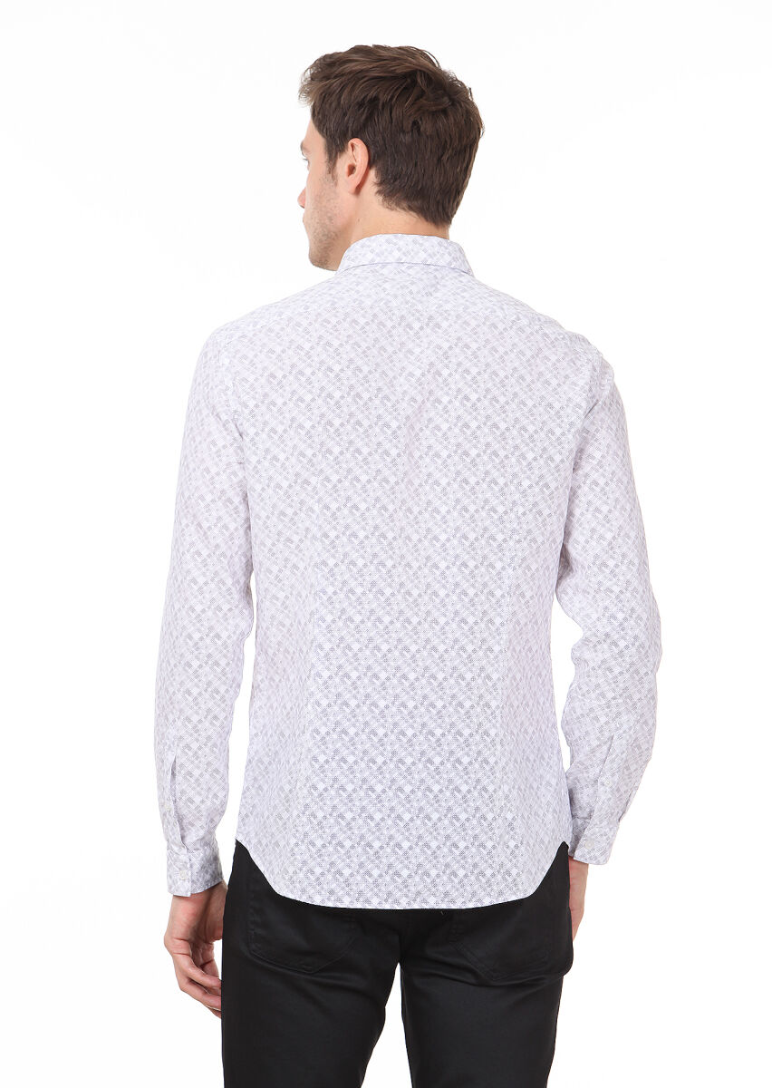 Purple Printed Slim Fit Long Weaving Casual 100% Cotton Shirt - 4