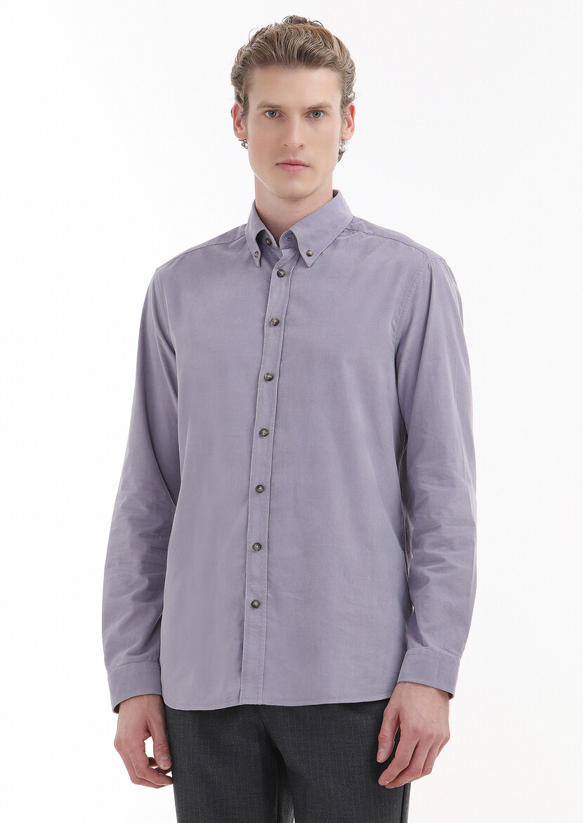 Purple Ribbed Regular Fit Weaving Casual 100% Cotton Shirt 