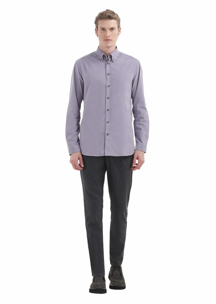 Purple Ribbed Regular Fit Weaving Casual 100% Cotton Shirt 