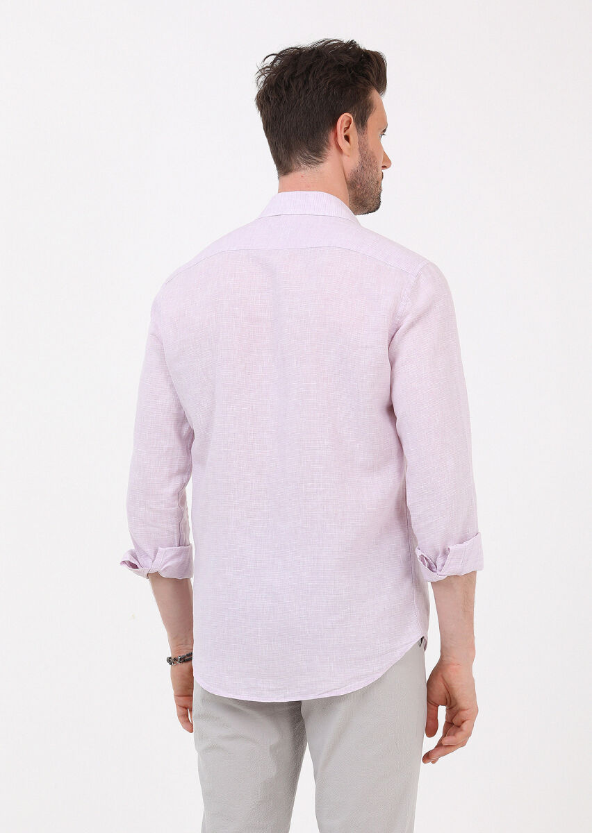 Purple Striped Regular Fit Long Weaving Casual Cotton Blended Shirt - 3
