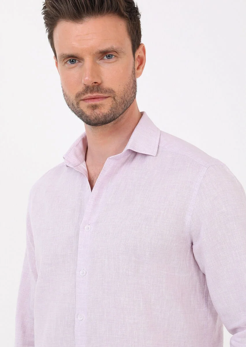 Purple Striped Regular Fit Weaving Casual Cotton Blended Shirt - 3