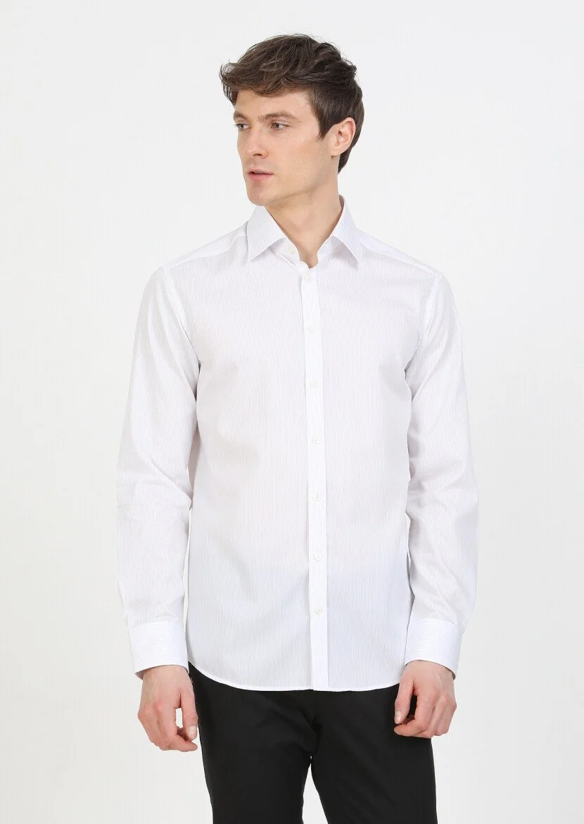 Purple Striped Regular Fit Weaving Classical 100% Cotton Shirt - 1