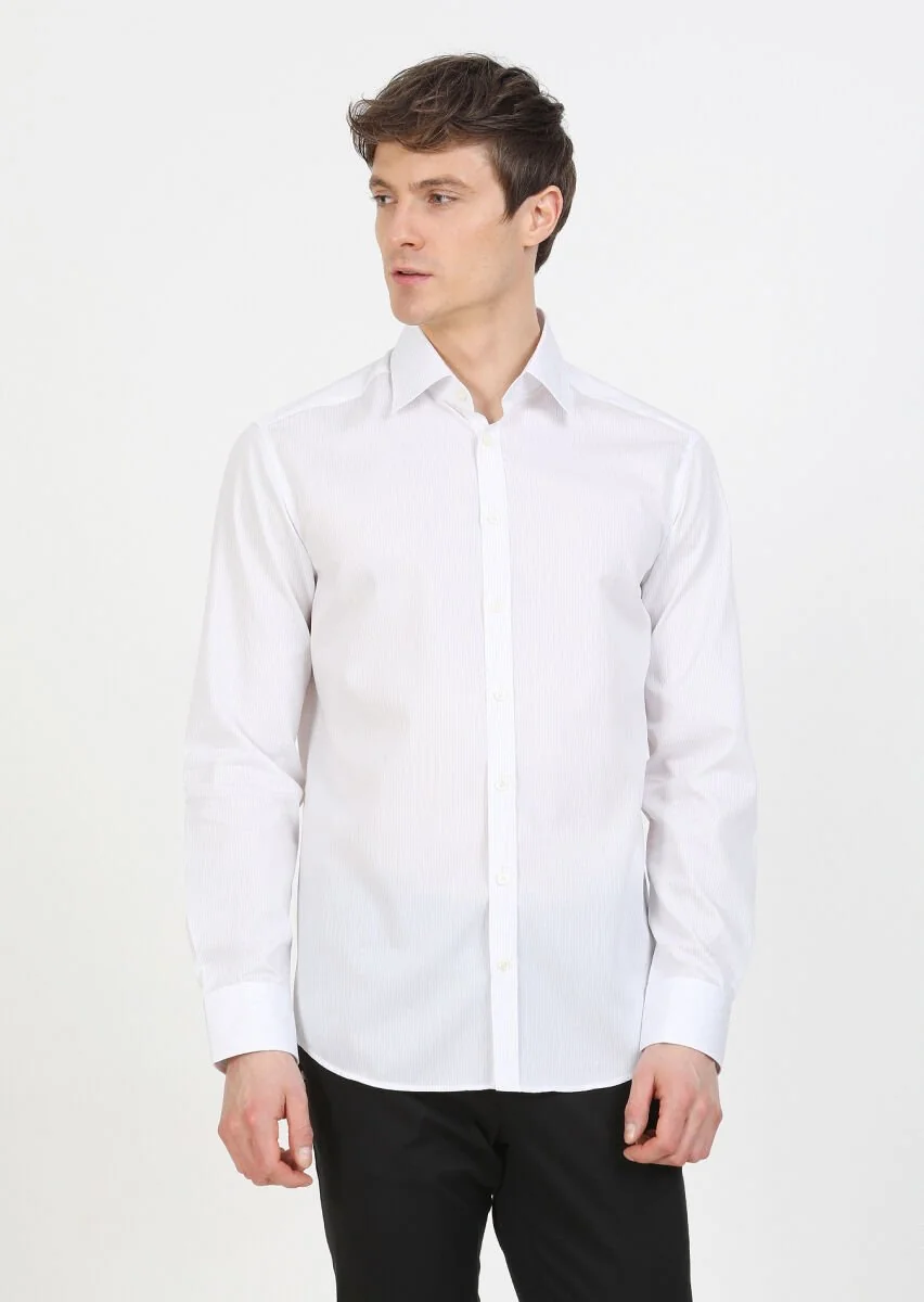 Purple Striped Regular Fit Weaving Classical 100% Cotton Shirt - 1