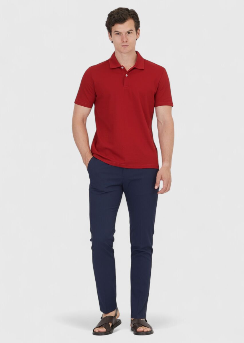 Red Plain Polo Neck 100% Cotton T-Shirt - 1