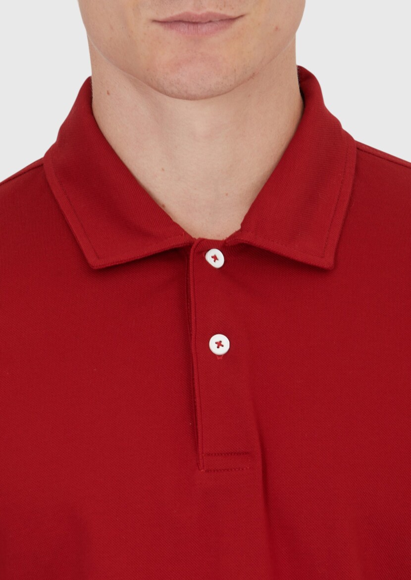 Red Plain Polo Neck 100% Cotton T-Shirt - 3