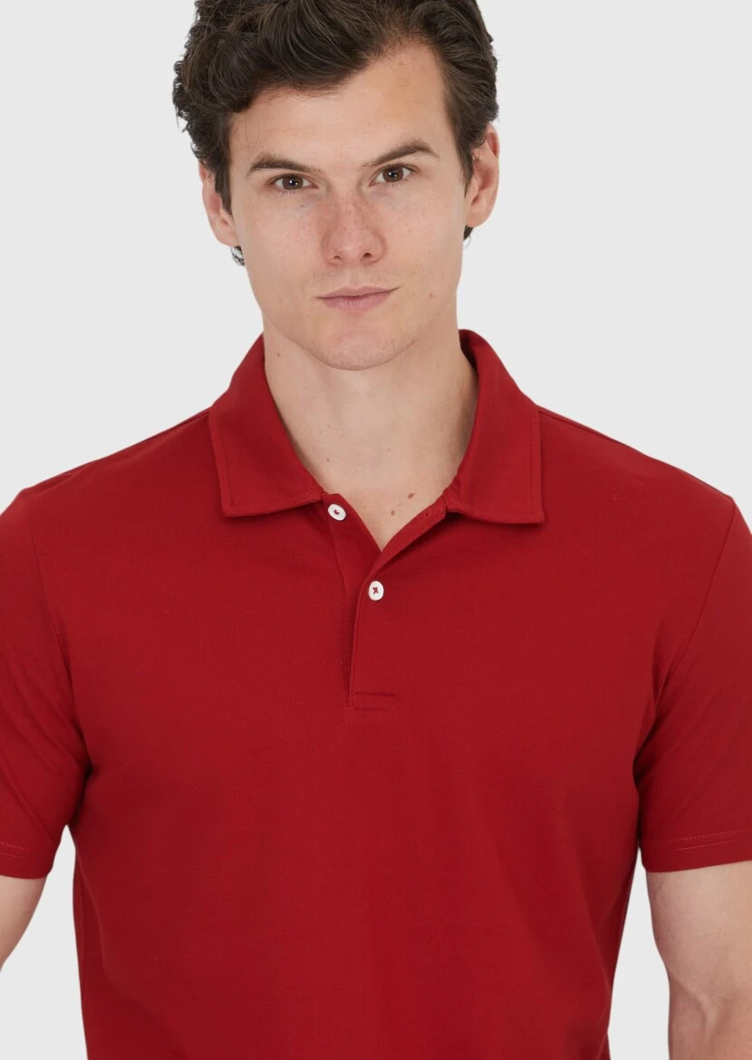 Red Plain Polo Neck 100% Cotton T-Shirt - 3