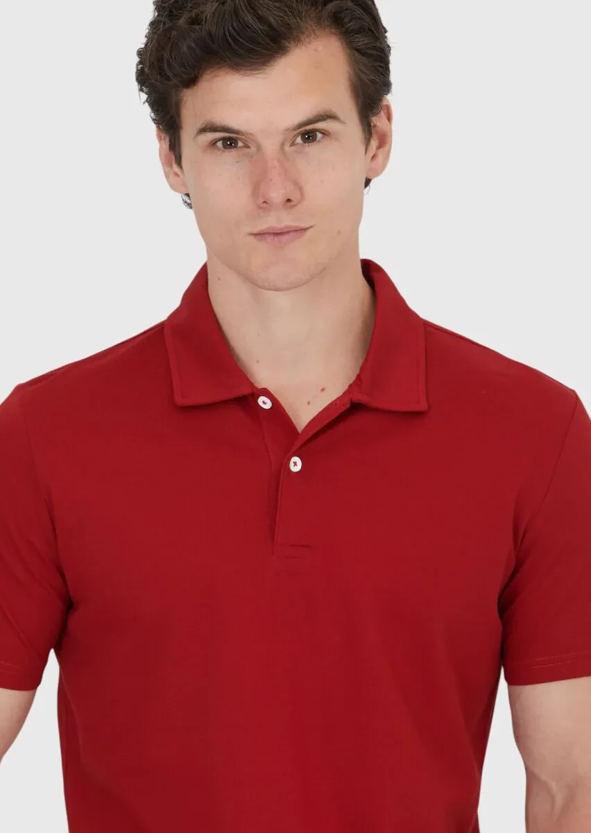 Red Plain Polo Neck 100% Cotton T-Shirt - 3