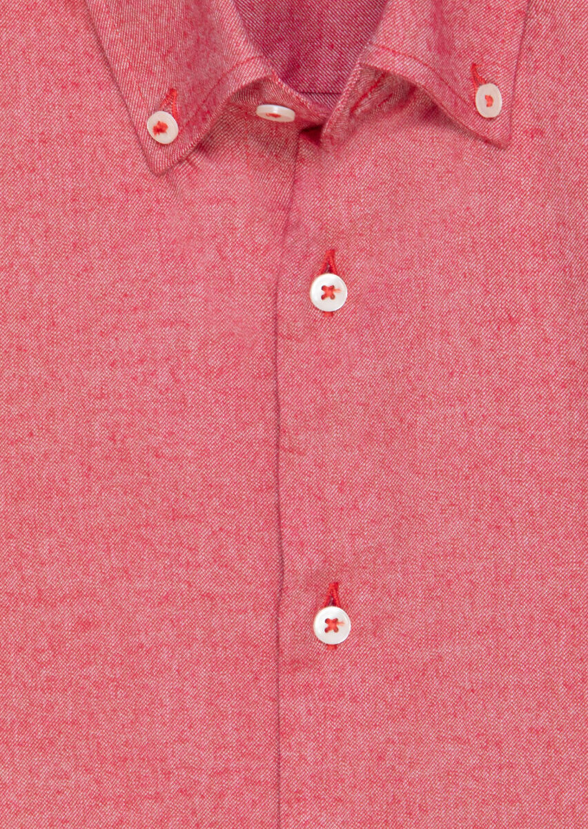 Red Plain Regular Fit Weaving Casual 100% Cotton Shirt - 6