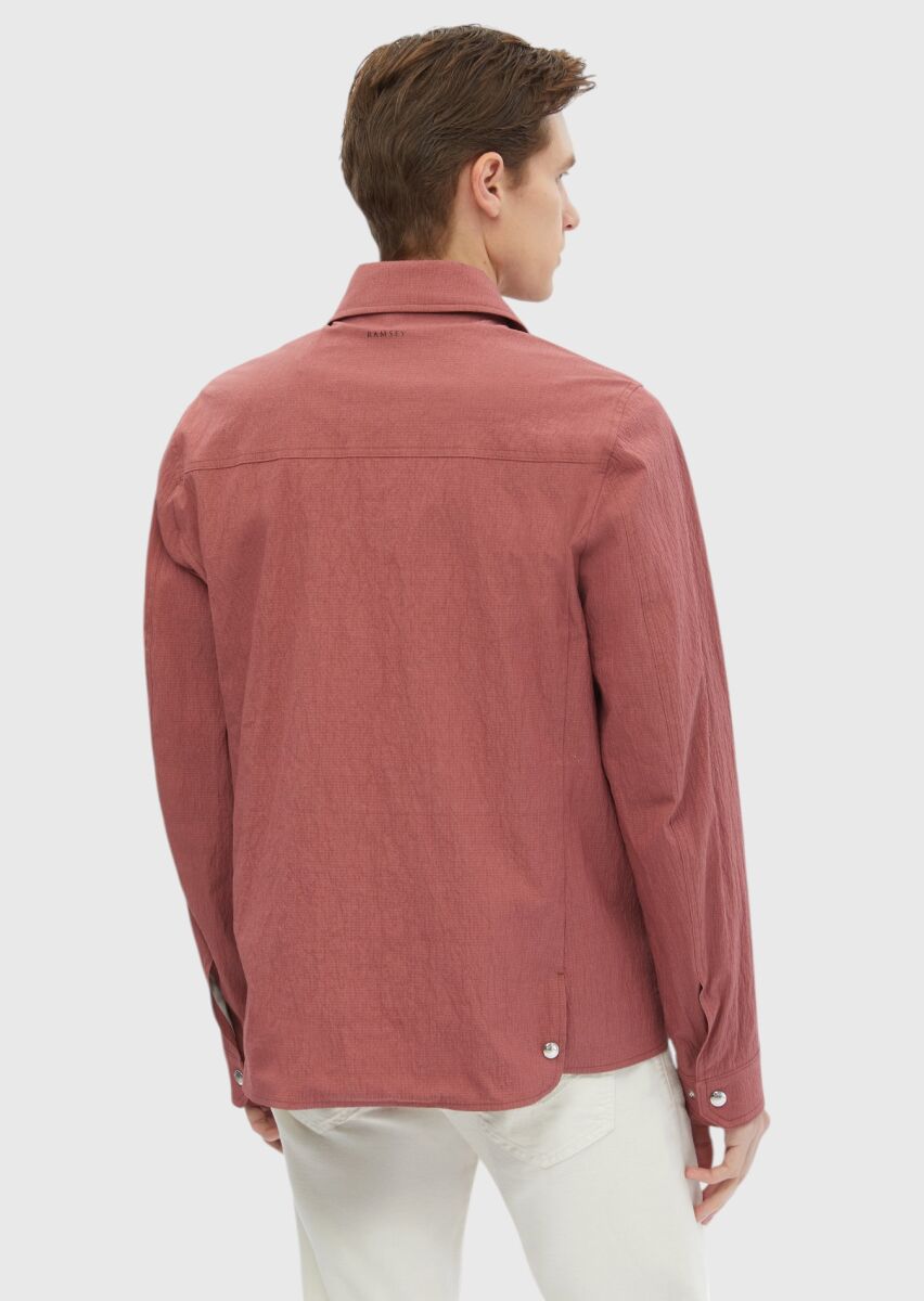 Red Regular Fit Shirt Collar Casual Weaving Coat - 5
