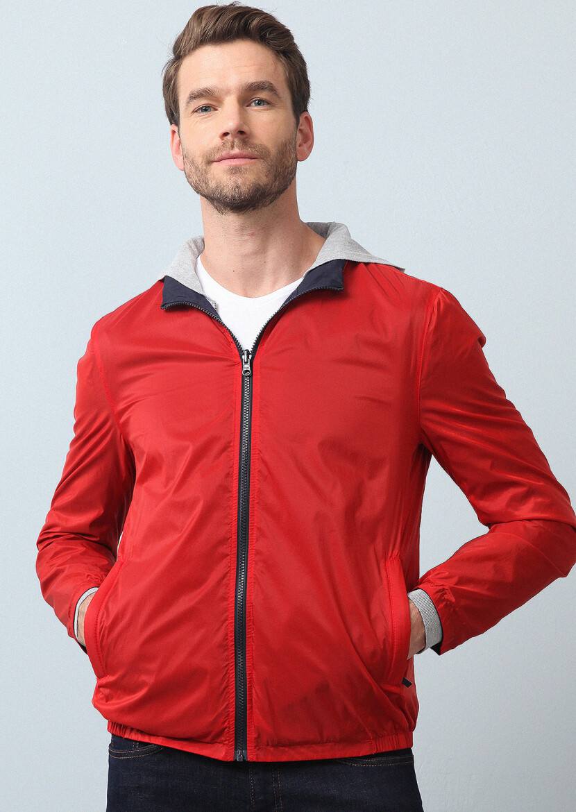 Red Regular Fit Turtleneck Casual Weaving Coat 