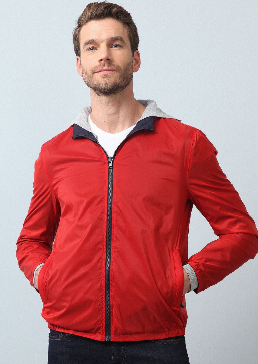 Red Regular Fit Turtleneck Casual Weaving Coat - 1