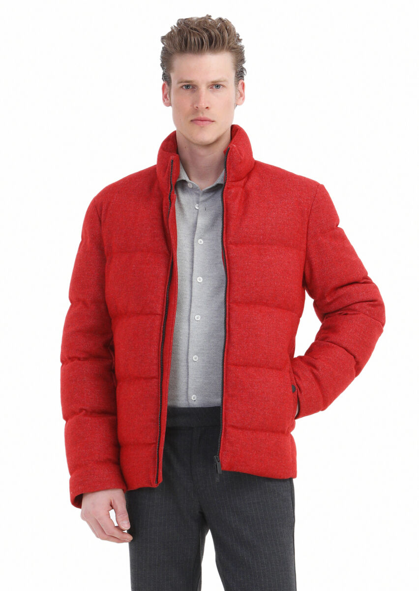 Red Regular Fit Turtleneck Casual Weaving Coat - 1