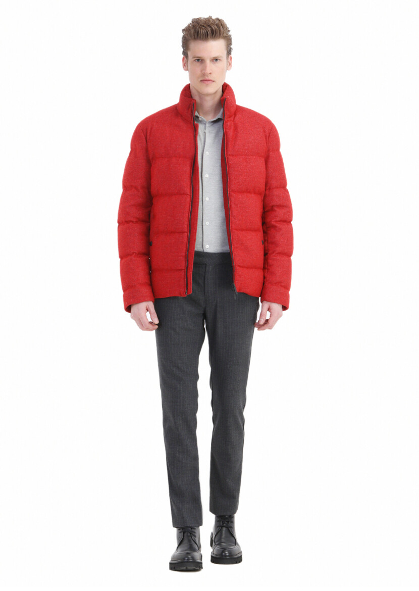 Red Regular Fit Turtleneck Casual Weaving Coat 