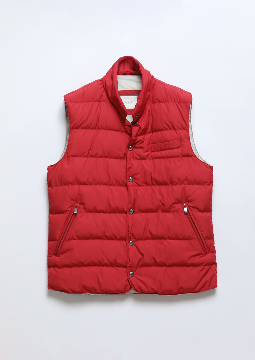 Red Regular Fit Turtleneck Casual Weaving Puffer Vest - 7