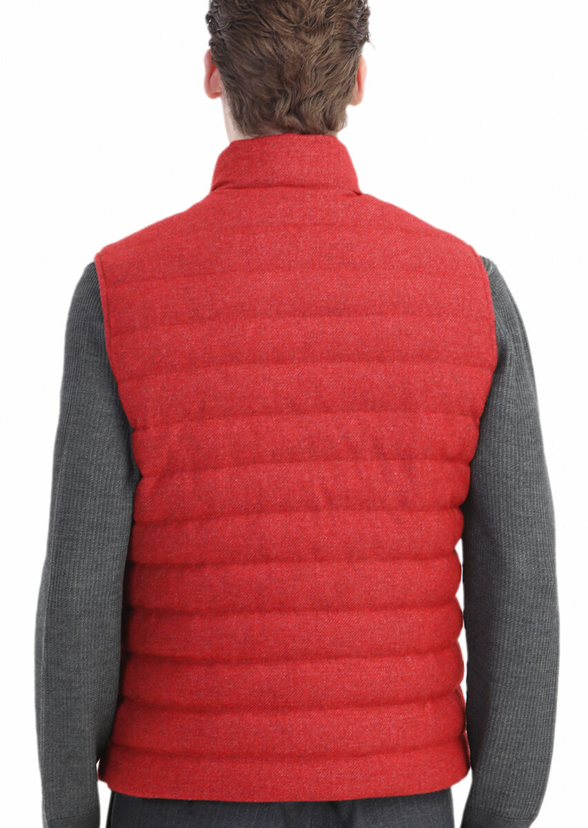 Red Wool Blended Weaving Puffer Vest - 7