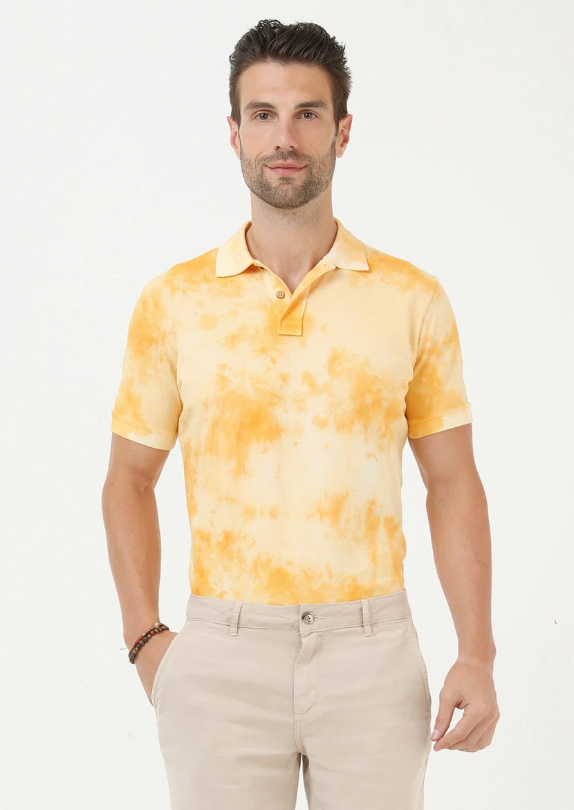 Renkli Düz Polo Yaka %100 Pamuk T-Shirt - 1