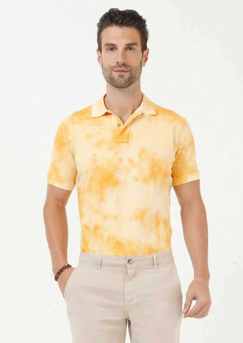 Renkli Düz Polo Yaka %100 Pamuk T-Shirt - 1
