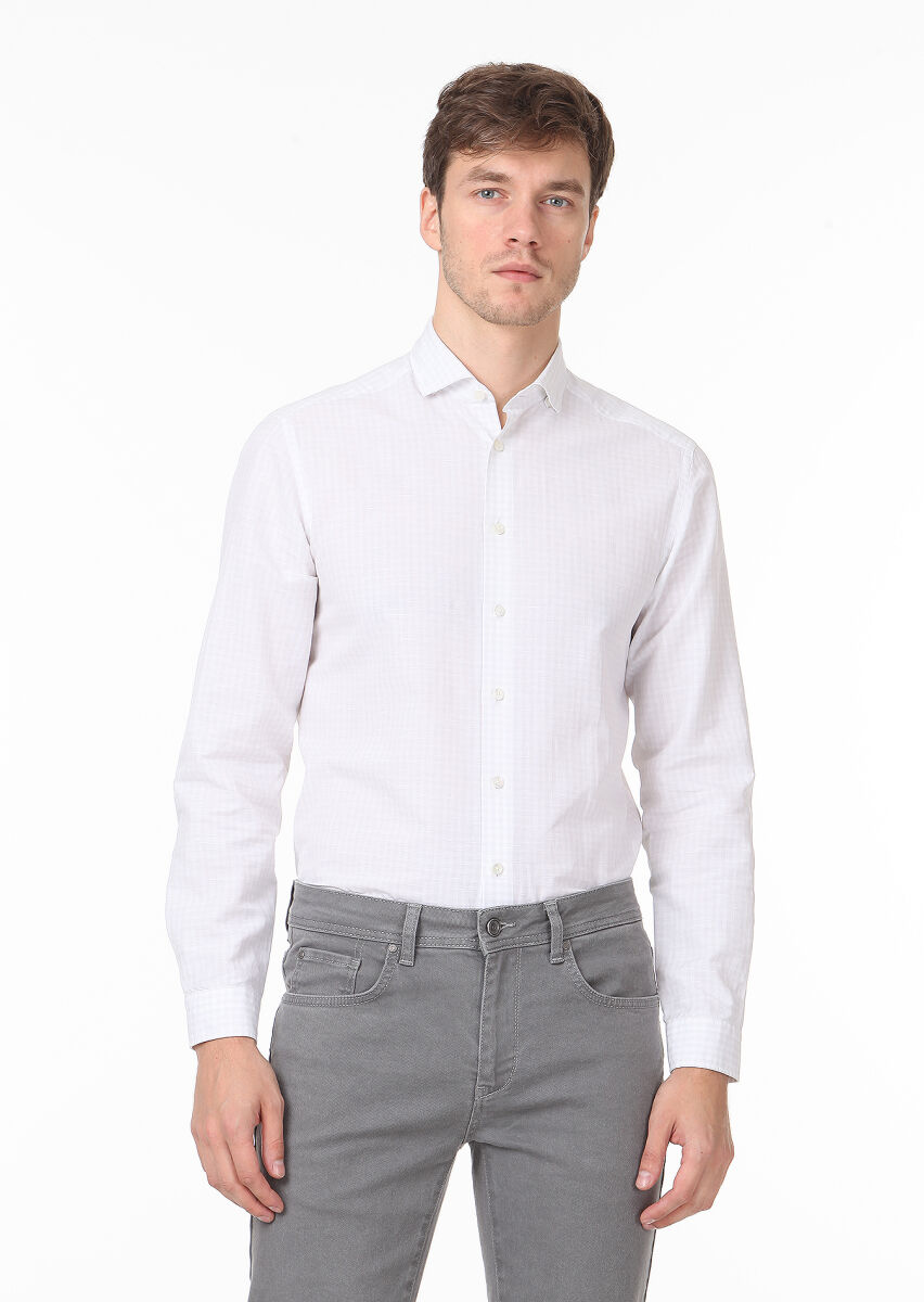 Renksiz Regular Fit Uzun Dokuma Casual %100 Pamuk Gömlek - 1