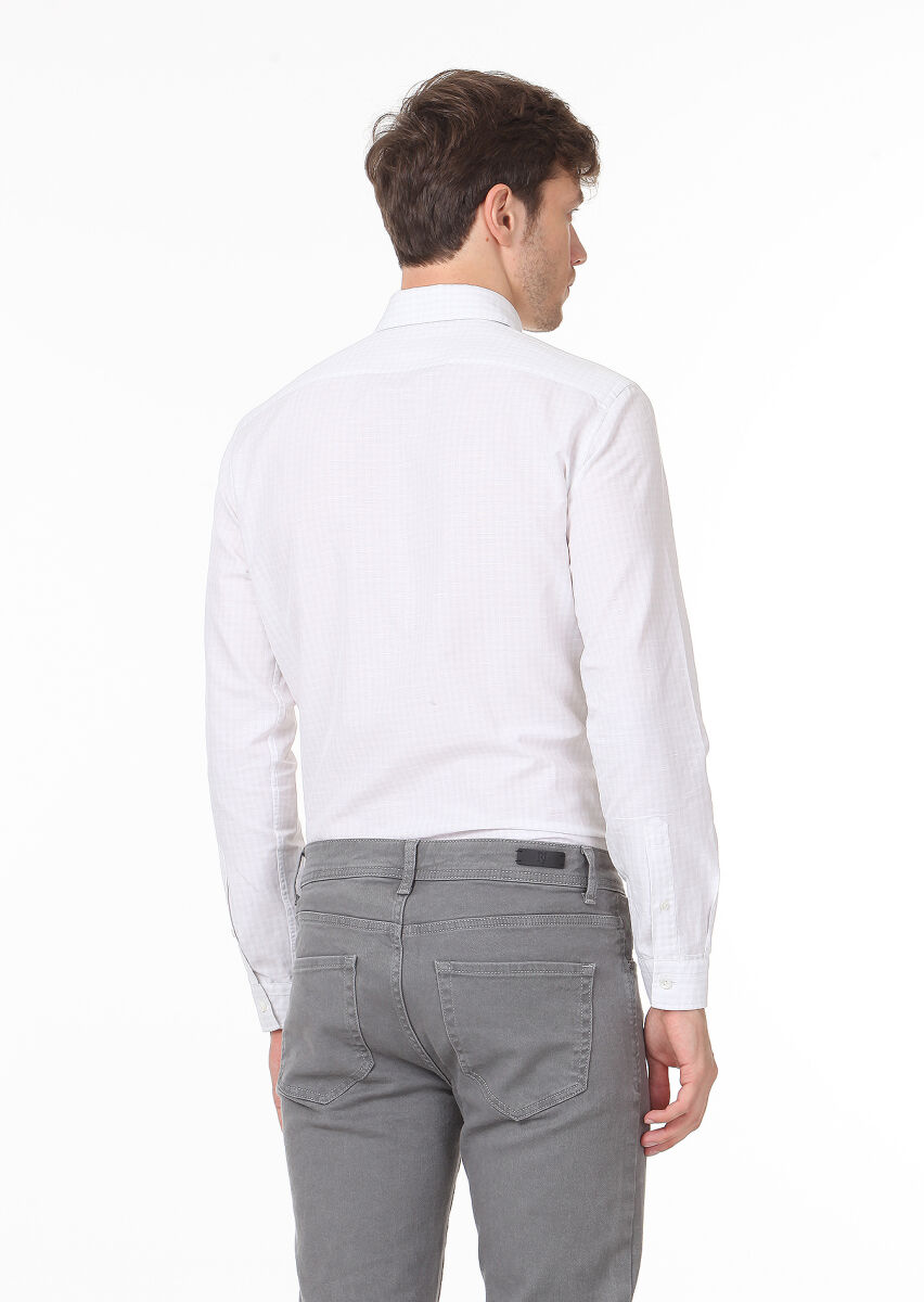 Renksiz Regular Fit Uzun Dokuma Casual %100 Pamuk Gömlek - 4