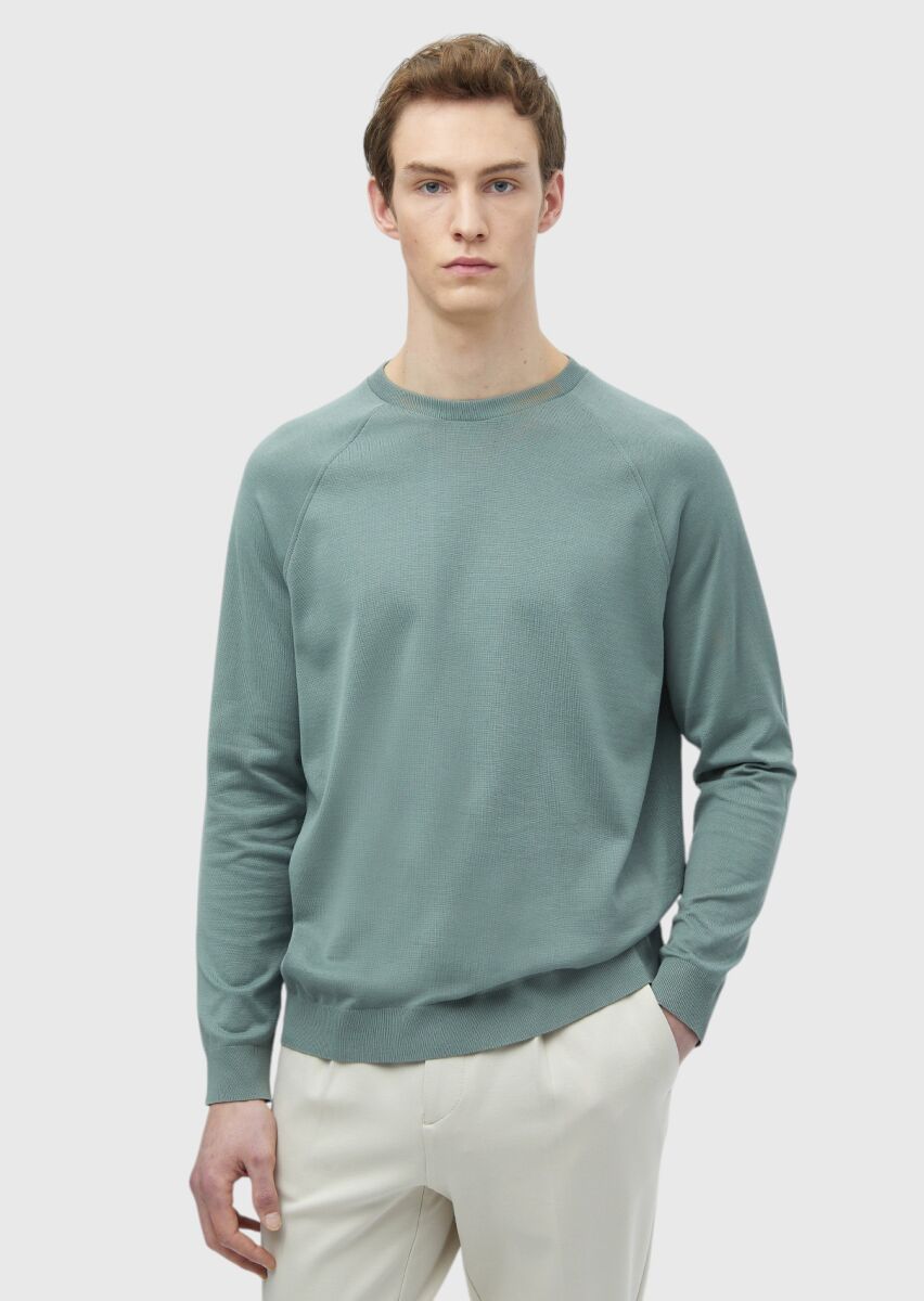 Reseda Green Crew Neck Plain Sweatshirt - 1