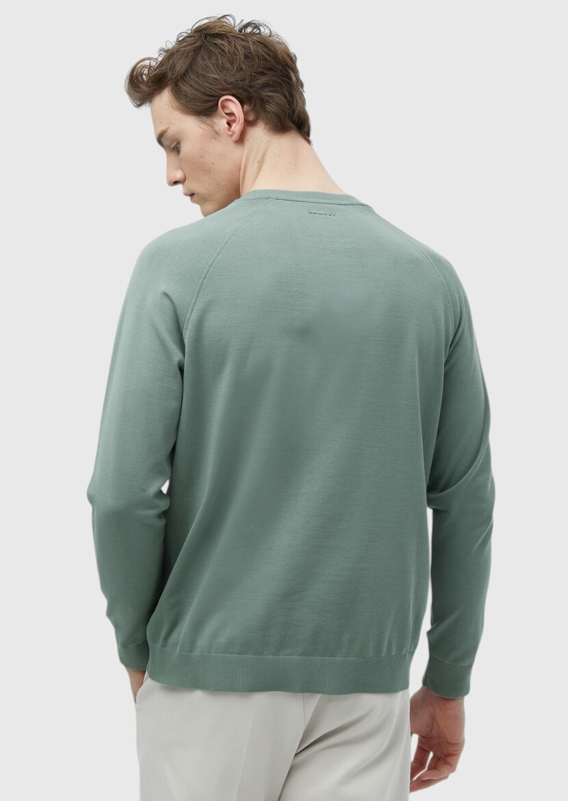 Reseda Green Crew Neck Plain Sweatshirt - 5