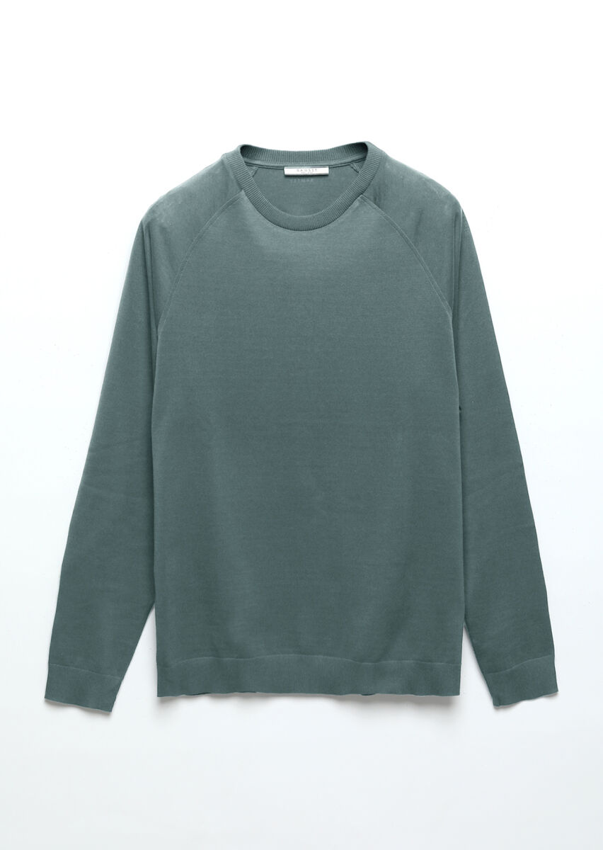 Reseda Green Crew Neck Plain Sweatshirt - 6