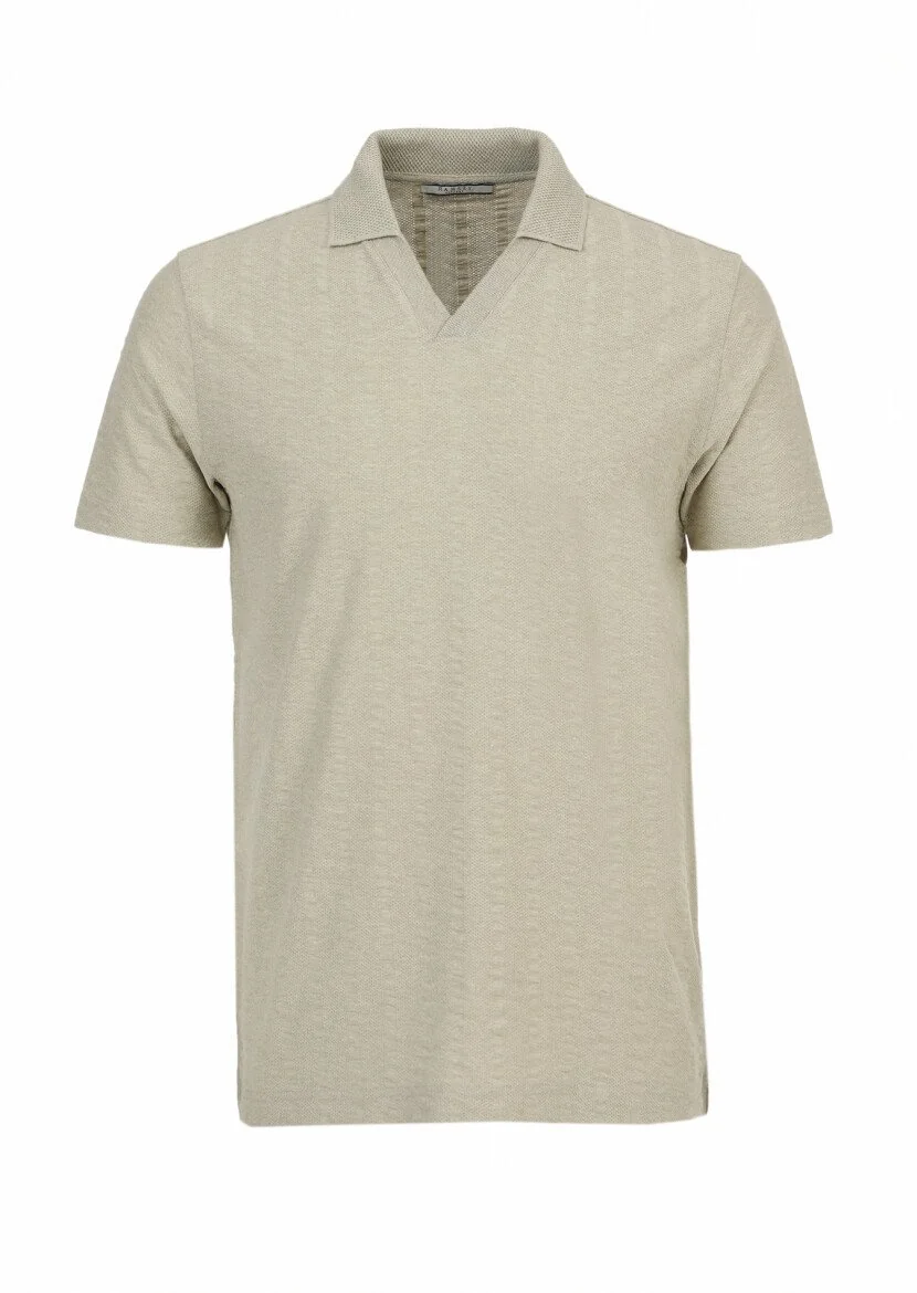 Reseda Green Jacquard Polo Neck 100% Cotton T-Shirt - 7